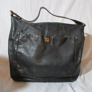 KATE SPADE NEW YORK leather satchel shoulder saddle bag BLACK POCKET purse
